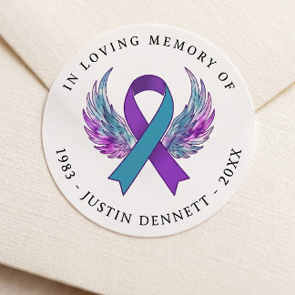 Aangepaste 'In Loving Memory' Zelfmoordbewustzijn Ronde Sticker