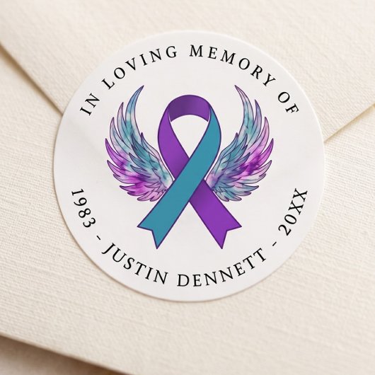 Aangepaste 'In Loving Memory' Zelfmoordbewustzijn Ronde Sticker