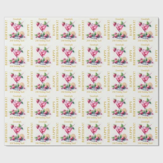 Aangepaste in roze 30e Happy Birthday Bash Cadeaupapier (Vlak)