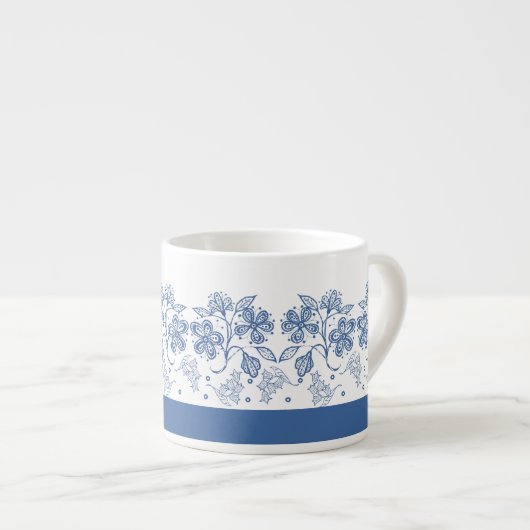 Aangepaste Indigo Blauwe Bloemrijke Rand Espresso  Kop (Voorkant rechts)