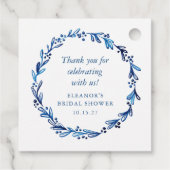 Aangepaste Indigo Blauwe Inkt Botanische Bruidsdou Bedankjes Labels (Achterkant)