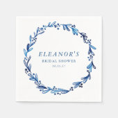 Aangepaste Indigo Blauwe Inkt Botanische Bruidsdou Servet (Voorkant)