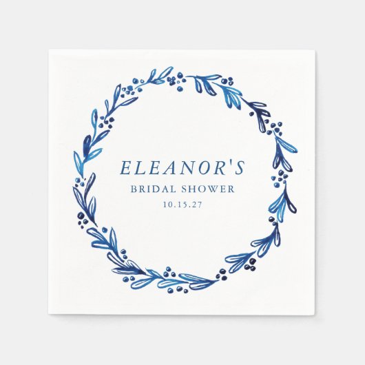 Aangepaste Indigo Blauwe Inkt Botanische Bruiloft Servet (Voorkant)