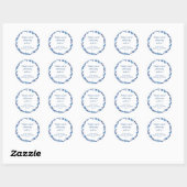 Aangepaste Indigo Blauwe Inkt Botanische Bruilofts Ronde Sticker (Vel)