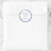 Aangepaste Indigo Blauwe Inkt Botanische Bruilofts Ronde Sticker (Tas)