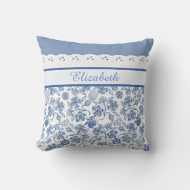 Aangepaste indigo Blue en White Floral Faux Lace Kussen