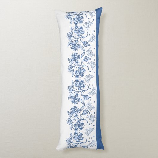Aangepaste Indigo Blue Floral Border Body Pillow Lichaamskussen (Achterkant (Verticaal))
