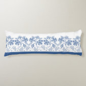 Aangepaste Indigo Blue Floral Border Body Pillow Lichaamskussen (Voorkant)
