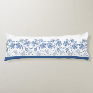 Aangepaste Indigo Blue Floral Border Body Pillow Lichaamskussen