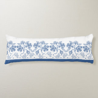 Aangepaste Indigo Blue Floral Border Body Pillow Lichaamskussen
