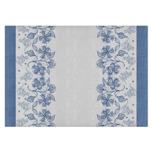 Aangepaste Indigo Blue Floral Border Cutting Board Snijplank (Voorkant)