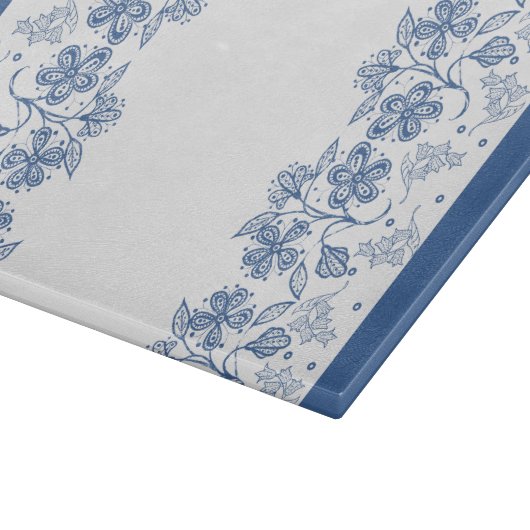 Aangepaste Indigo Blue Floral Border Cutting Board Snijplank (Hoek)