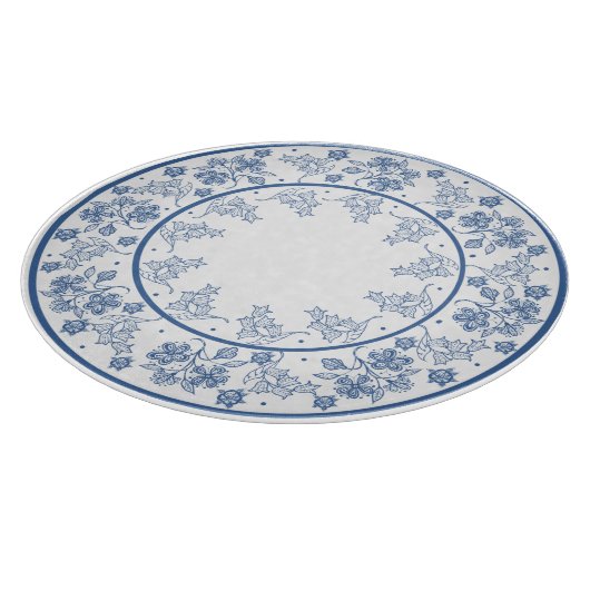 Aangepaste Indigo Blue Floral Border Cutting Board Snijplank (Hoek)