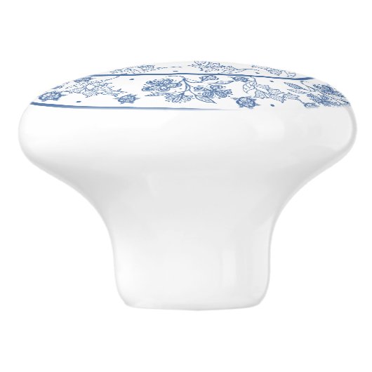 Aangepaste Indigo Blue Floral Border Drawer Knob Keramische Knop (Zijkant)