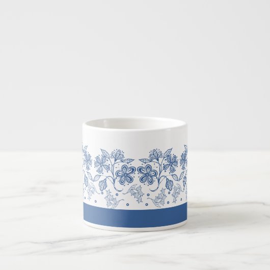 Aangepaste Indigo Blue Floral Border Espresso Mok (Voorkant)
