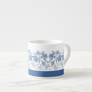Aangepaste Indigo Blue Floral Border Espresso Mok
