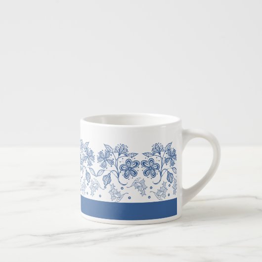 Aangepaste Indigo Blue Floral Border Espresso Mok (Rechts)