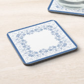 Aangepaste Indigo Blue Floral Border Square Onderz Bier Onderzetter (Linkerzijde)