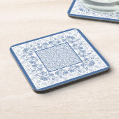 Aangepaste Indigo Blue Floral Border Square Onderz Onderzetter (Linkerzijde)