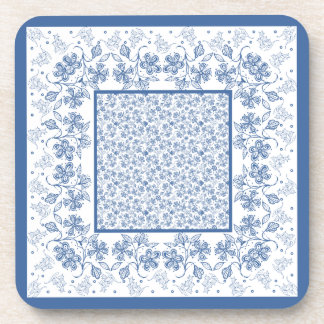 Aangepaste Indigo Blue Floral Border Square Onderz Onderzetter