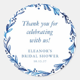 Aangepaste Indigo Blue Ink Botanical Vrijgezellenf Ronde Sticker