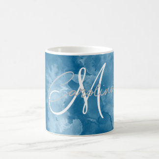 Aangepaste Indigo Blue Shibori Abstract Monogram N Koffiemok