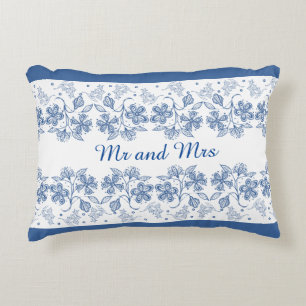 Aangepaste Indigoblauwe Floral Border Accent Pillo Decoratief Kussen