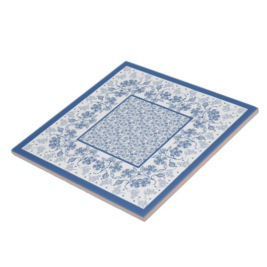 Aangepaste indigoblauwe Floral Border Ceramic Tile Tegeltje (Zijkant)