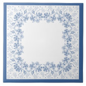 Aangepaste indigoblauwe Floral Border Ceramic Tile Tegeltje (Voorkant)