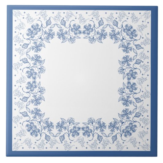 Aangepaste indigoblauwe Floral Border Ceramic Tile Tegeltje (Voorkant)