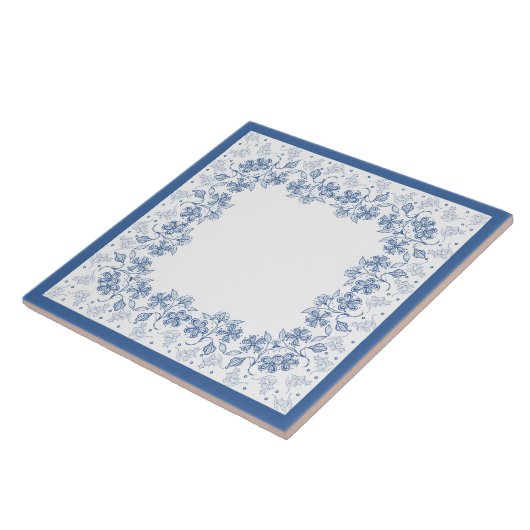 Aangepaste indigoblauwe Floral Border Ceramic Tile Tegeltje (Zijkant)