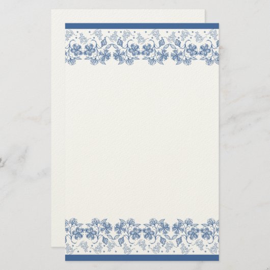 Aangepaste indigoblauwe Floral Border Stationery Briefpapier (Voorkant / Achterkant)