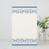 Aangepaste indigoblauwe Floral Border Stationery Briefpapier (Staand voorkant)