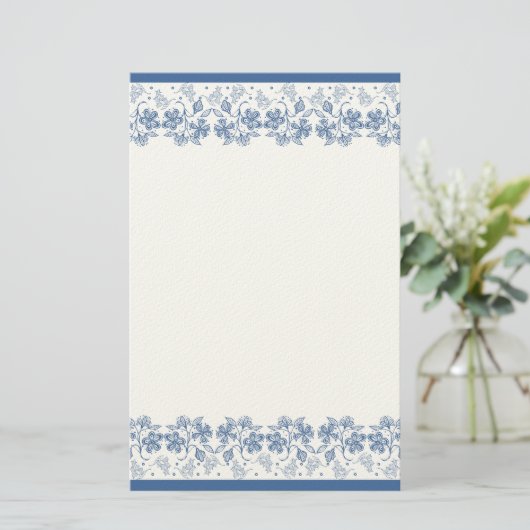 Aangepaste indigoblauwe Floral Border Stationery Briefpapier (Staand voorkant)