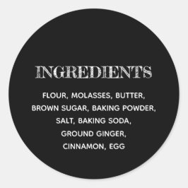Aangepaste ingrediënten zwart en wit ronde sticker