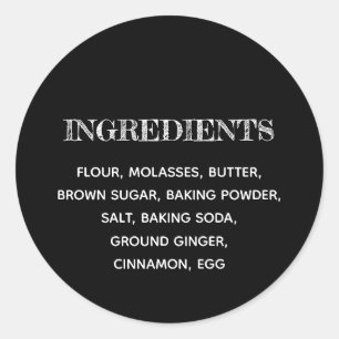 Aangepaste ingrediënten zwart en wit ronde sticker