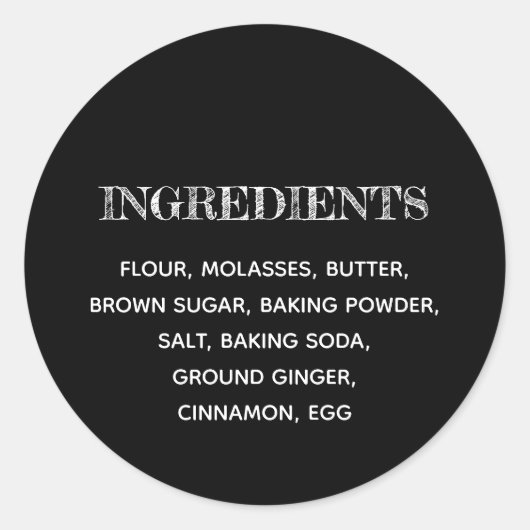 Aangepaste ingrediënten zwart en wit ronde sticker (Voorkant)