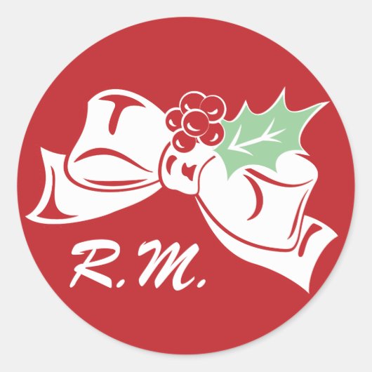 Aangepaste Initals White Bow Holiday Sticker (Voorkant)