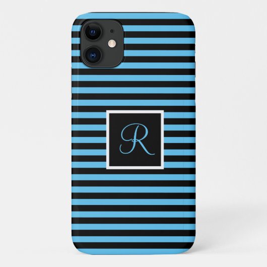 Aangepaste Initiaal blauw en zwart gestreept Case-Mate iPhone Case (Achterkant)