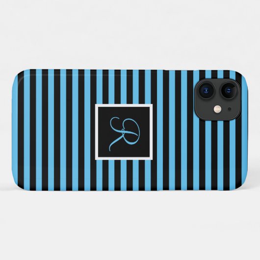 Aangepaste Initiaal blauw en zwart gestreept Case-Mate iPhone Case (Achterkant (horizontaal))