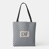 Aangepaste Initiaal blauw/vanille strepen Canvas t Tote Bag (Achterkant)