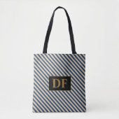 Aangepaste Initiaal blauw/vanille strepen Canvas t Tote Bag (Voorkant)