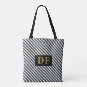Aangepaste Initiaal blauw/vanille strepen Canvas t Tote Bag (Achterkant)