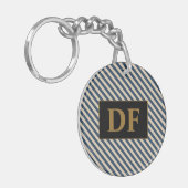 Aangepaste Initiaal blauw/vanille strepen Sleutelh Sleutelhanger (Voorkant Links)