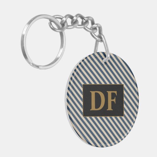 Aangepaste Initiaal blauw/vanille strepen Sleutelh Sleutelhanger (Voorkant Links)