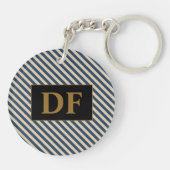 Aangepaste Initiaal blauw/vanille strepen Sleutelh Sleutelhanger (Achterkant)