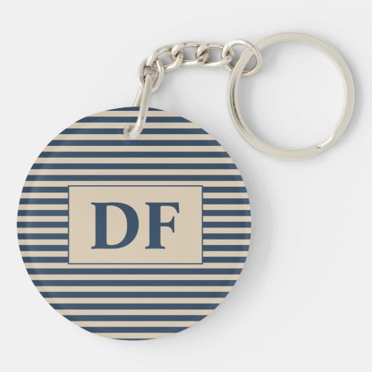 Aangepaste Initiaal blauw/vanille strepen Sleutelh Sleutelhanger (Achterkant)