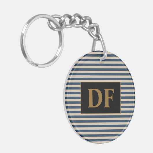 Aangepaste Initiaal blauw/vanille strepen Sleutelh Sleutelhanger (Voorkant Links)