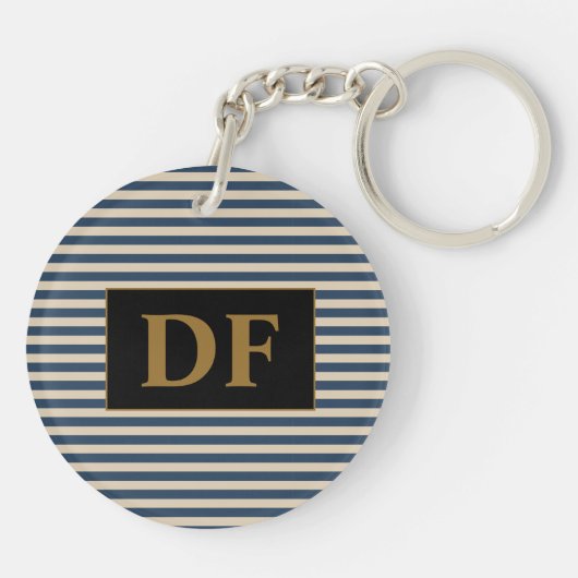 Aangepaste Initiaal blauw/vanille strepen Sleutelh Sleutelhanger (Achterkant)