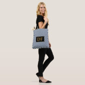 Aangepaste Initiaal blauw/wit strepen Canvas tas (Op model)